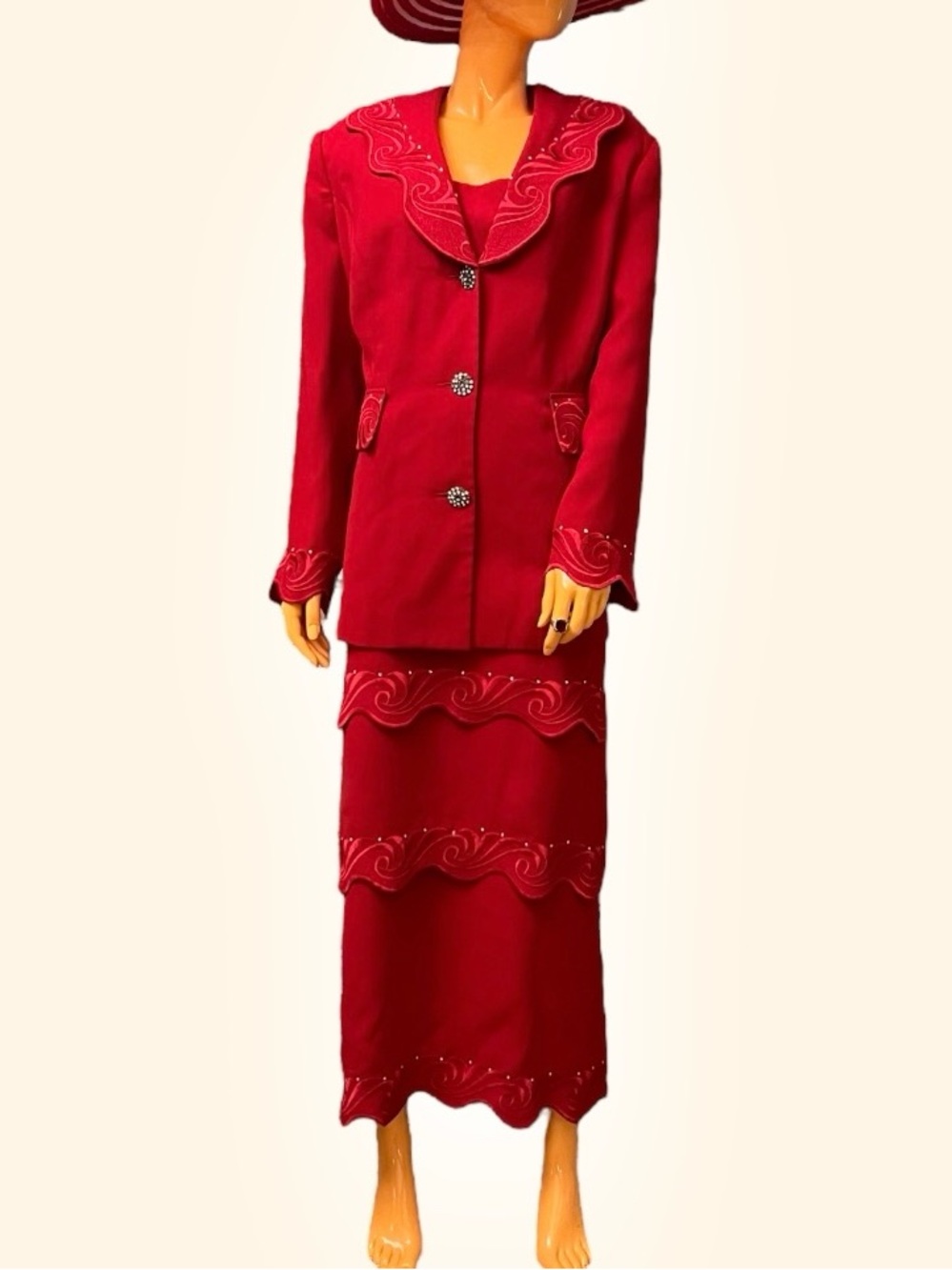 SUNDAYS by NUBIANO Skirt Suit with Embroidery and Rhinestones Plus Size